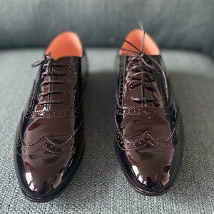 J.CREW BLACK PATENT LEATHER WINGTIP OXFORDS NEW SIZE 8